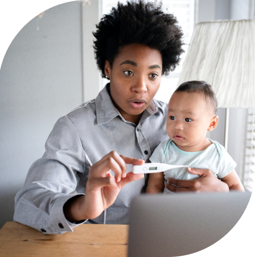 mom showing baby fever doctor through telemedicine call